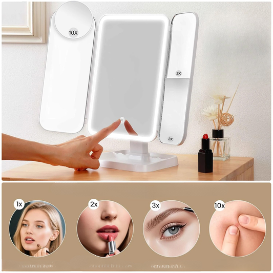 Professional Tri-fold Makeup Mirror with Smart LED Lighting