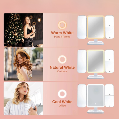Espejo de Maquillaje Tríptico Profesional con iluminación LED Inteligente